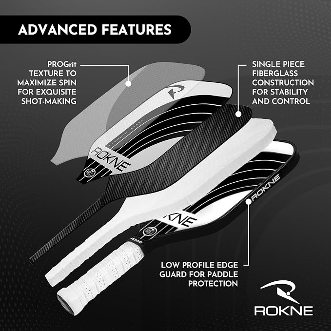 ROKNE Curve Classic Pickleball Paddle | USAPA Approved Fiberglass Pickleball Paddles | Precision Engineering & Comfort | ProGrit Texture for Max Spin & Power | Paddle