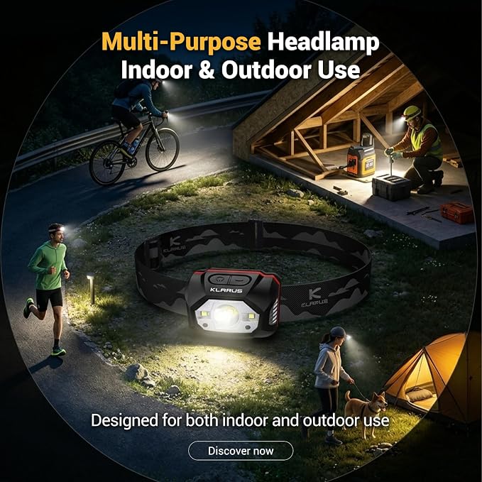 klarus HM1 IPX6 Waterproof Rechargeable Headlamp with Motion Sensor, 70 Hours Long Battery Life, Full Charge in 2.5 Hours, 440 Lumens Consistent Output, Shock and Drop Resistant