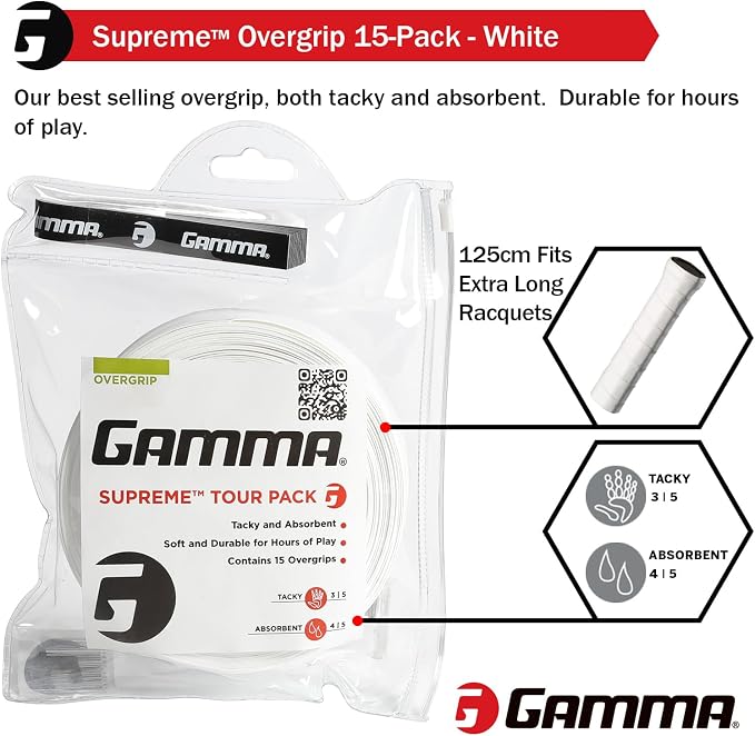 Gamma Sports Supreme Overgrip for Tennis, Pickleball, Squash, Badminton, and Racquetball Racquets, Multiple Pack Sizes and Colors