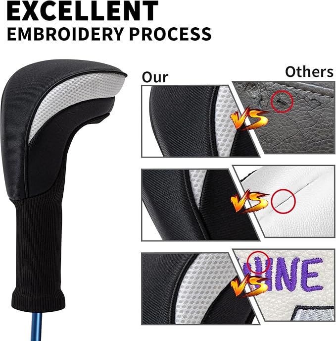 Wood Headcover Golf Club Covers Driver Headcovers Nylon Head Covers Designed to Fit All Woods - 3/4/5/6 Pack/Set Golf Accessories Suitable for Men and Women
