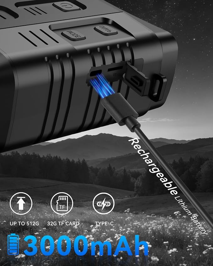 Night Vision Goggles | 10X Zoom Night Vision Binoculars & 3'' LCD Screen with Infrared, 3000mAh Rechargeable Battery, 32GB TF Card, Video and Sound Recording for Camping, Black