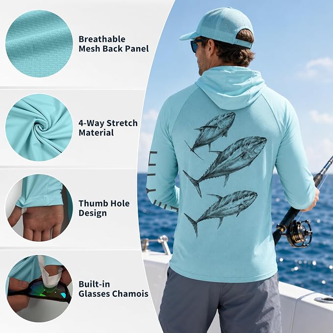 Palmyth Men's Fishing Hoodie Shirt UPF 50+ Quick-Dry Breathable Long Sleeve | Long Sleeve Fishing Shirt, UPF 50+ Sun Protection, Quick-Dry Fabric, Breathable Mesh Back, Built-in Face Mask, 4-way Stretch
