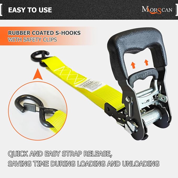 4-Pack 1.5" x15' Ratchet Straps Kit - 5,000lbs Break Strength Heavy Duty Tie Down Straps with Safety S Hooks & Soft Loops for Load Securement Tie-Down in Trucks Trailers ATV UTV Motorcycle