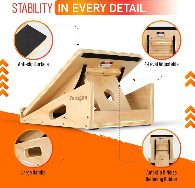 Yes4All 2-in-1 Professional Wooden Balance Boards & Slant Board, 400 lb Adjustable Incline Slant Board for Squats, Balance Boards for Adults + Engineering Wood Slant board & Balance board (2in1)