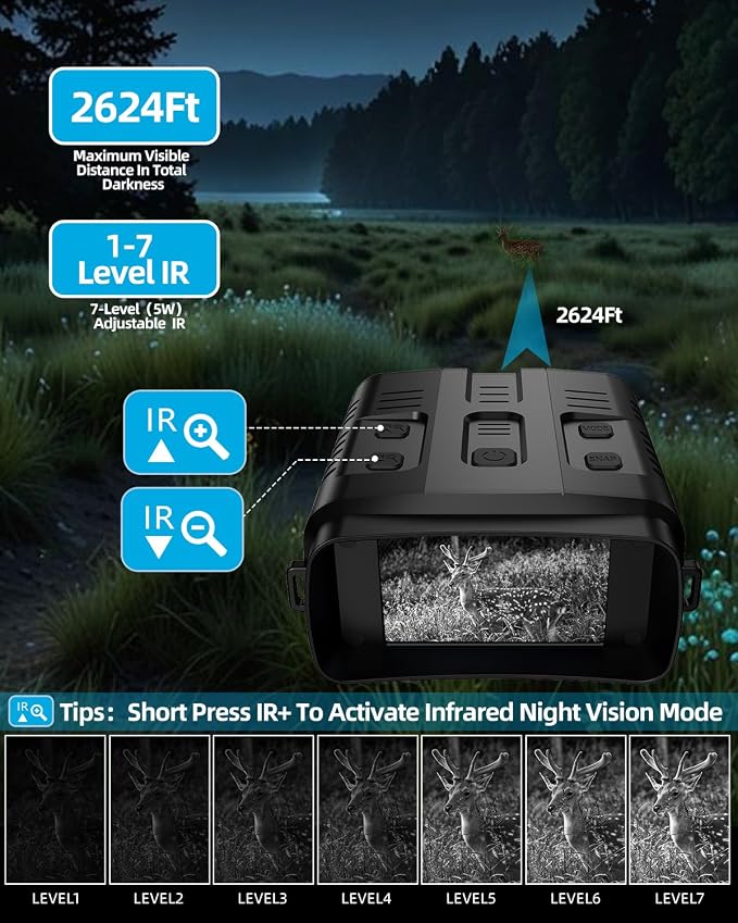 4K Day/Night Vision Goggles | Smart App Night Vision Binoculars - Up to 2642 FT Viewing Range, 3" HD LCD Screen, 4000mAh Rechargeable Battery, Includes 32GB Card, Video & Audio Recording for Camping