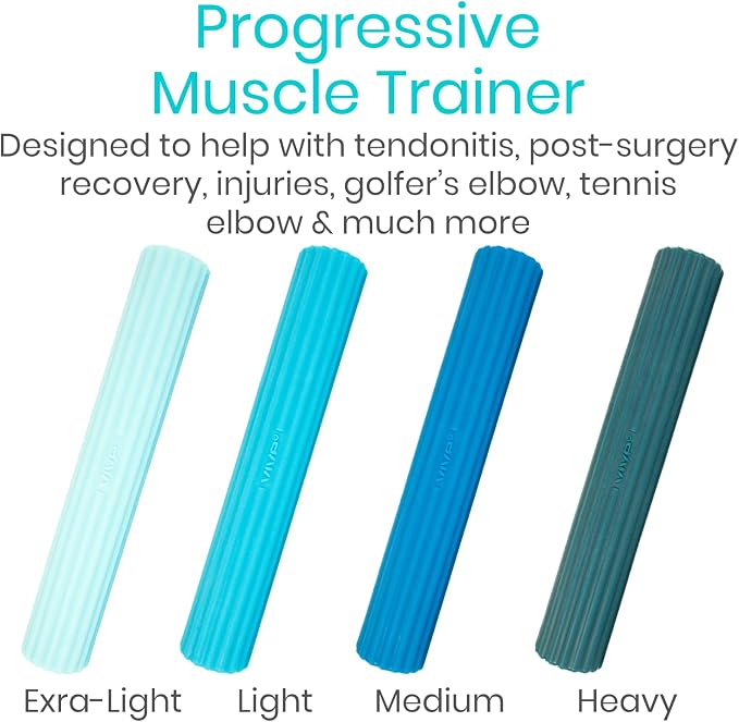 Vive Flex Therapy Bar for Tennis Elbow Relief (4 Pack) - Physical Therapy Aid to Improve Tendonitis & Grip Strength - Resistance for Golfers, Hand, Epicondylitis - Strengthens Wrists & Forearm