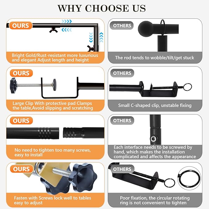 ParseBio Over The Table Rod Stand with Clamps Adjustable 31"-110" Length 31"-64" Height, Table Balloon Arch Stand for Wedding Easter Engagement Party, Black Table Arch Frame Hanging Decor Rod
