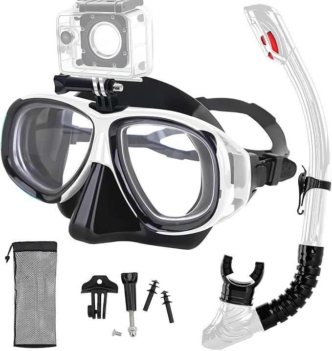 Nearsighted Snorkeling Gear for Adults Youth, Professional Full Dry Top Silicone Snorkel Set, Anti-Fog Scuba Diving Mask with Adjustable Strap