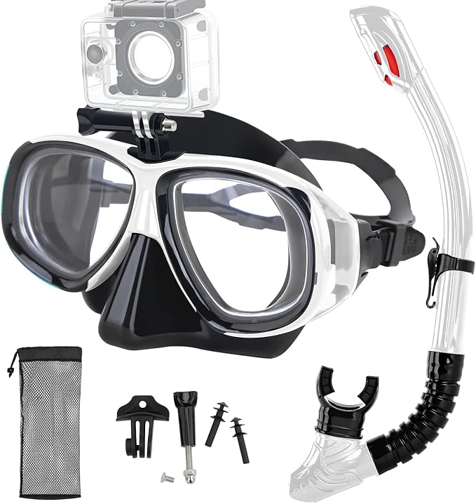 Nearsighted Snorkeling Gear for Adults Youth, Professional Full Dry Top Silicone Snorkel Set, Anti-Fog Scuba Diving Mask with Adjustable Strap