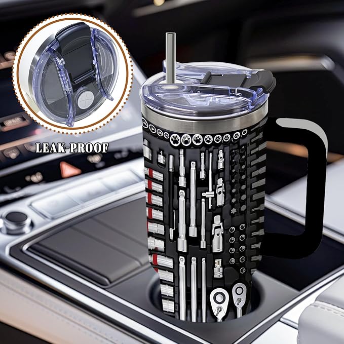 DUUV Mechanics Tumbler 40oz, Insulated Engine Print Cup Gift for Man Women | Mechanic Tumbler for Dad Car Mechanics, Mechanic Cup Leakproof Garage Decor, Father's Day Ideal Gift for Husband, 1 Pack