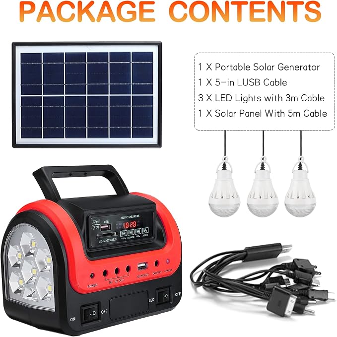 Solar Generator,Portable Power Station with Solar Panel Included,LiFePO4 Battery Mini Portable Generator with DC/USB Outlets,Quiet Generators LED Flashlight for Home Use, Camping(Red)