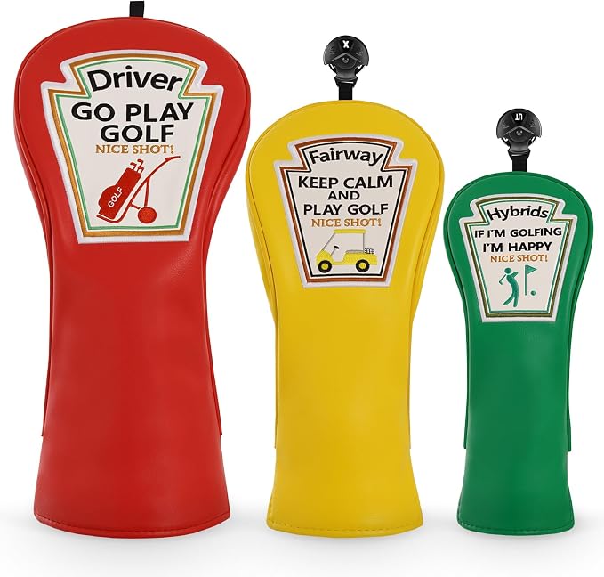 Craftsman Golf Funny Golf Club Head Covers, Driver 3 5 Wood Fairway Hybrid Headcover Set, 3 Pieces Deign Snug Fits
