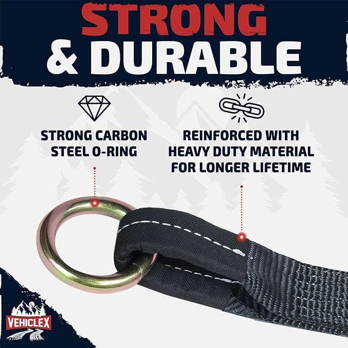 Vehiclex Wheel Tie Down Lasso Straps - 2" x 10' O-Ring Straps (4 Pack) - Ideal Over The Wheel Tie Downs