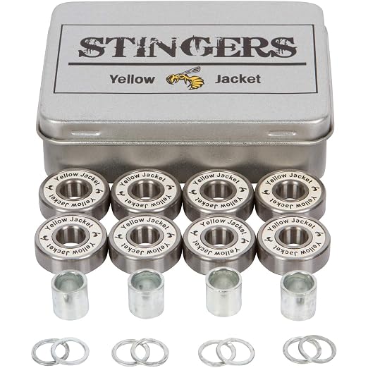 Yellow Jacket Premium Skateboard Bearings, Pro Longboard Bearings, 608, ABEC 11, Washers and Spacers, White Lightning (Pack of 8)