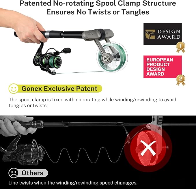 Gonex Fishing Line Spooler with Unwinding, No Line Twist, Adjustable Line Winder for Spinning, Cast, Spincast Reels, Spool Spooling Station System, Function Installation-Free