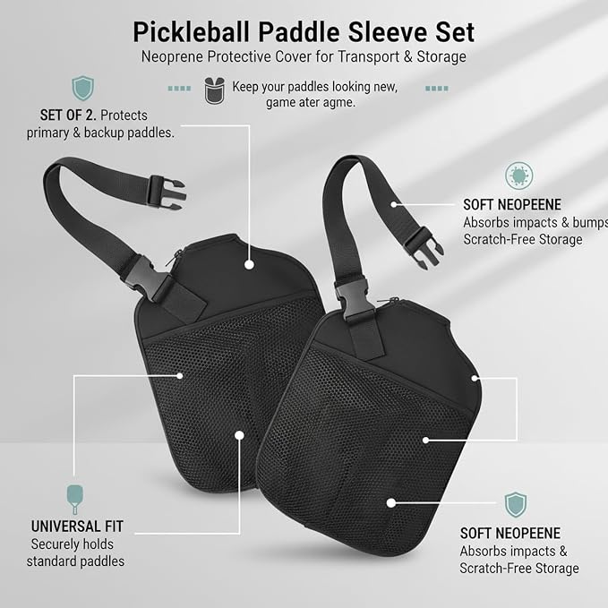 2-Pack Neoprene Pickleball Paddle Sleeves, Protective Storage Covers for Standard Paddles, Scratch-Resistant Transport Cases