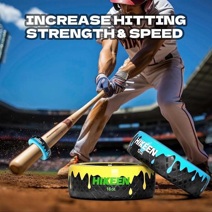 Hikeen Baseball and Softball Bat Weights - 12oz & 16oz Baseball Drip Bat Donut for Swing Training, Fits Most Youth and Adult Bat