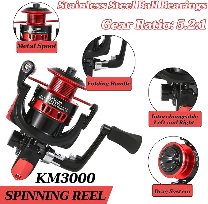Tripquips 6.9ft Carbon Fiber Telescopic Spinning Fishing Rod and Reel Combo Set for Adults, Includes 4 Rods, 4 Reels, 4 Line Spool, 2 Carrier Bags, 2 Lure Boxes