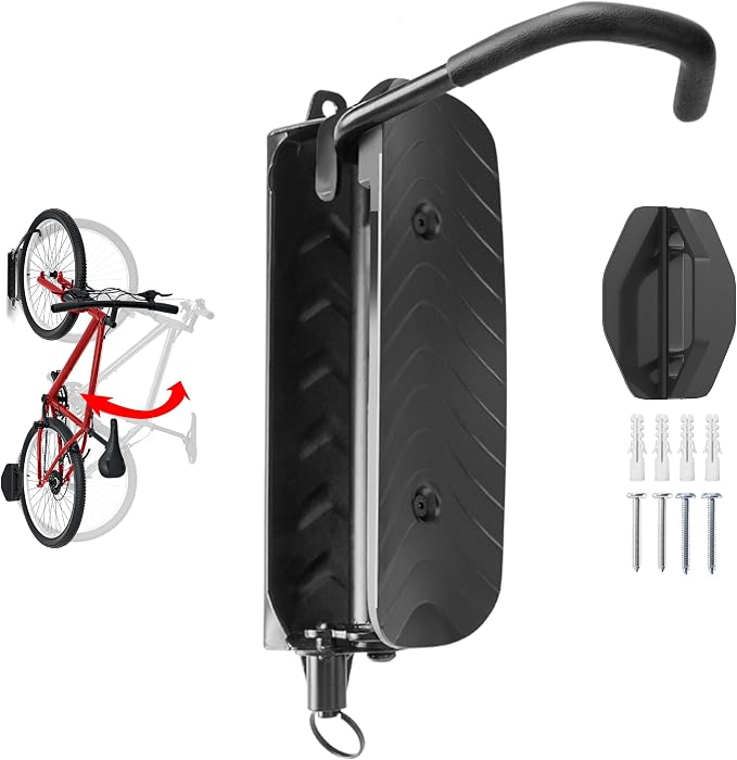 JAGASOL Swivel Bike Wall Mount, Vertical Bike Rack for Garage, Space-Saving Bike Storage and Hanger with Gear Position Lock, Supports Up to 66 lbs, Black