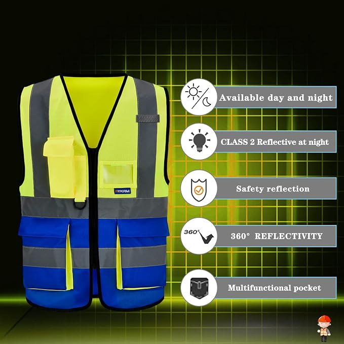 A-SAFETY yellow blue work vest side pocket