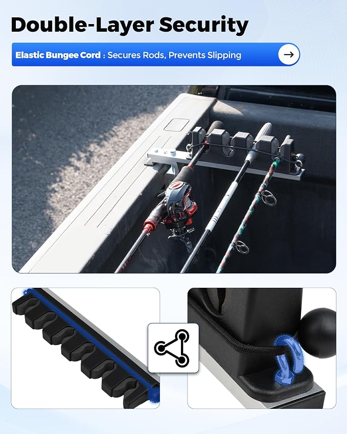 Aluminum Fishing Rod Holder for Truck Bed Holds 4 Fishing Rods, Truck Bed Fishing Rod Holder for Pickup, Gift for Truck Owners, Fishing, Outdoors, Dad, Family