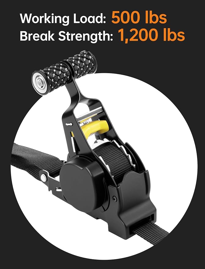 Tomorotec Retractable Ratchet Straps, 1-Inch x 10-Foot Heavy-Duty Tie Downs for Truck, Quick-Release and Telescopic Design, 500 lbs Working Load, 1200 lbs Break Strength, 4-Pack Cargo Straps