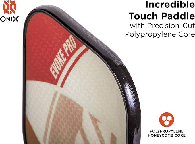 Onix Evoke Pro Composite Face Incredible Touch Maximum Control and Spin Pickleball Paddle – Polypropylene Honeycomb Core with Protective Edge Guard Widebody Shape