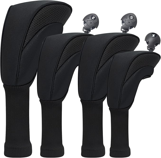 Golf Club Head Covers for Woods 3/4/5/6 Pieces Long Neck Mesh Sports Golf Club Headcovers Set with Interchangeable No. Tags 3 4 5 6 7 X Golf Accessories for Men Women