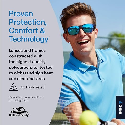 Bullhead Safety Eyewear Pompano Glasses – Anti-Fog, Lightweight, Scratch Resistant, UV Light Blocking Sunglasses for Driving, Golf, Boating, Outdoor Work, Blue Mirror Lens
