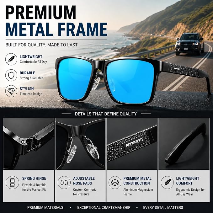 ROCKNIGHT Polarized Driving Sunglasses with Spring Hinges