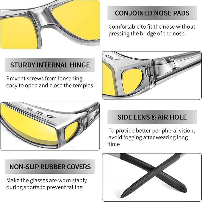 URUMQI Polarized Sunglasses Fit Over Glasses for Men Women, Wraparound Sun Glasses UV400 Protection for Driving Fishing