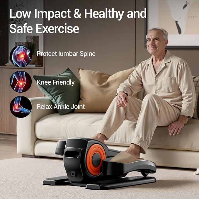 Under Desk Elliptical Machine Seated Pedal Exerciser | Quiet Leg Exerciser While Sitting, Mini Portable Leg Exercise Machine with Remote, Adjustable 12-Speeds, Manual & Auto Mode