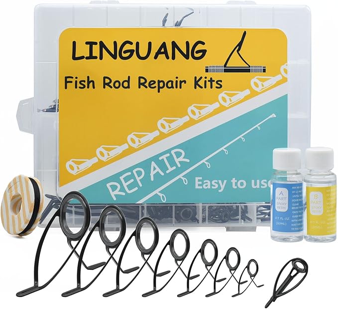 KW 55PCS Heavy Double Feet Fishing Surf Spinning Casting Saltwater Line Rod Replacement Guides Repair Kit with Epoxy Gule Set for Rod Building