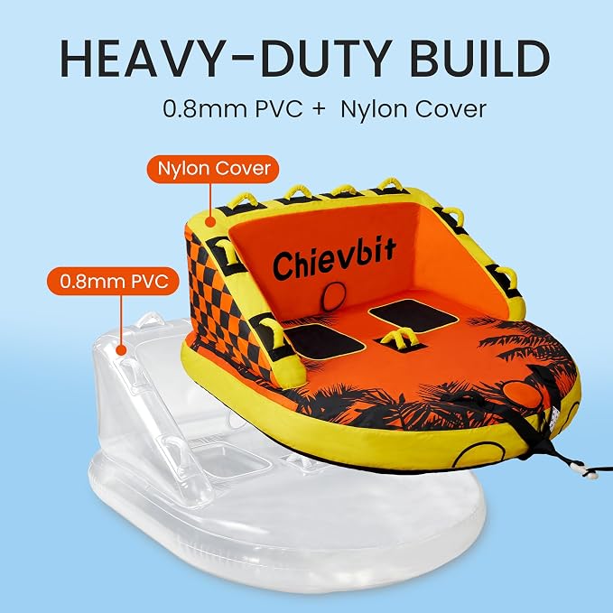 2 Person Towable Tubes for Boating, Inflatable Boat Tube Sofa Style, Water Sports Tubes for Boats to Pull, Dual Tow Points, Heavy Duty Nylon Cover PVC Towable Tube for Lake