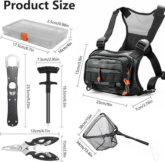 All in One Fishing Chest Pack Tackle Bag with Tackle Box, Fishing Lures Kit | Hook Remover Tool, Fish Lip Gripper, Fishing Plier Friendly for Beginners & Professional Anglers Gifts for Men (Green)