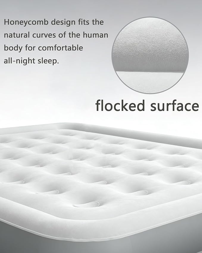 air Mattress Queen with Built in Pump – 18-Inch Thickened Inflatable Mattress for Easy Travel, Supports Up to 650 Pounds Pounds (Dark Gray, Queen)