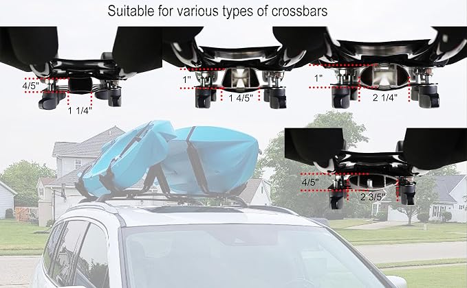 2 Pairs Kayak Rack J-Bar Car Roof Rack for Canoe Carrier SUP Paddle Surfboard Mount on Car SUV and Truck Crossbar, Includes 4 Pcs Roof Rack Tie Down Straps. | For Car SUV and Truck Crossbar, Includes 4 Pcs Heavy Duty Ratchet Tie Down Straps
