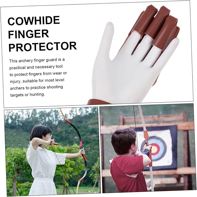 Yardwe 2 Pcs Finger Guard Archery Leather Gloves Cow Leather Archery Finger Leather Archery Gloves Archery
