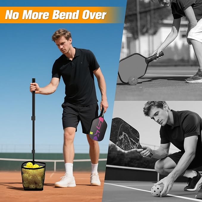Pickleball Retriever for 40+ Balls, Pickleball Picker Upper, Pickleball Hopper Tube with Telescopic Stainless Steel Handle