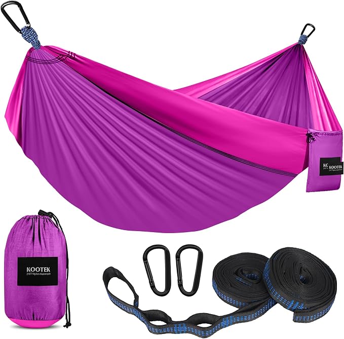 Kootek Camping Hammock, Portable Hammocks with Tree Straps & Attached Carry Bag, Camping Essentials Gear, Perfect for Outside Indoor Hiking Beach Backpack Travel
