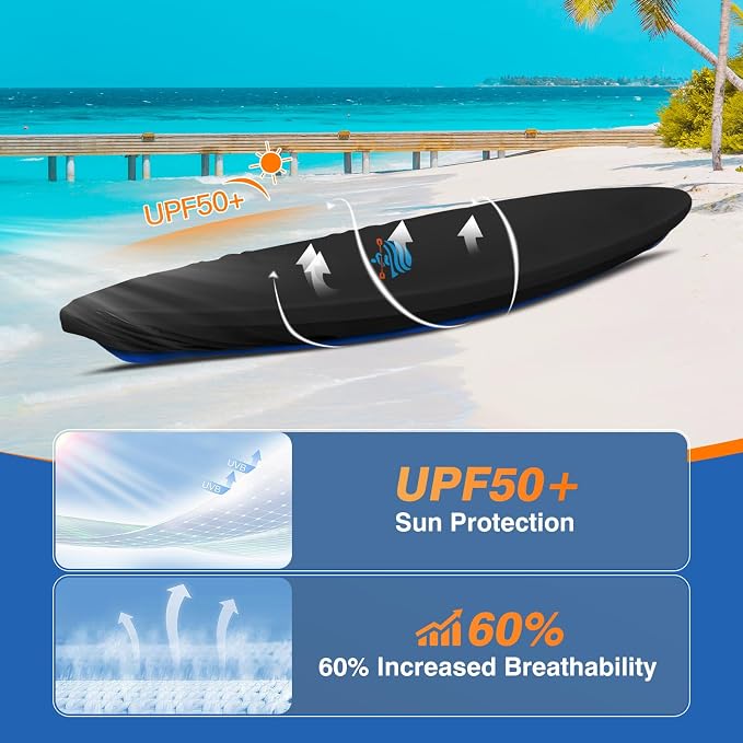 Kayak Cover 600D Canoe Cover for Outdoor Storage Heavy Duty & Waterproof, Fade-Resistant, Fits Paddle Board, SUP, Canoe, and Kayak Boat
