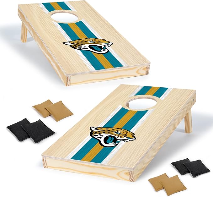 NFL Football Portable Size 1' x 2' Solid Wood Cornhole Set with Direct Print HD Team Graphics – Travel Size