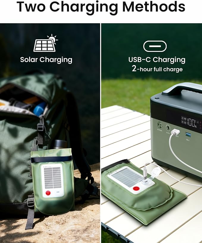 24" Inflatable Solar Camping Lantern,Magnetic LED Tube Light with USB-C 2000mAh Phone Charger,IP66 Waterproof TPU Tent Light for Hurricane Emergency,Backpacking & Off-Grid Survival (Green)