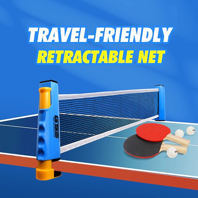 GSE Games & Sports Expert Adjustable Retractable Ping Pong Net Set & Post. Professional Table Tennis Rackets and Balls, Net with Posts and Storage Bag - Pingpong Paddle and Game Table Accessories. | Adjustable