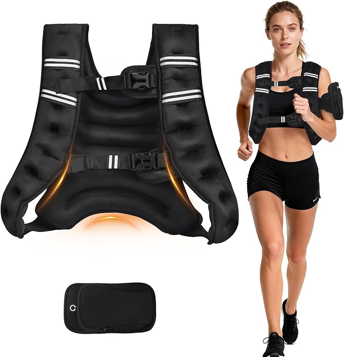 KTINNEAD Weighted Vest for Women Men, 8lb/12lb/16lb/20lb Weighted Running Vest with Reflective Stripe, Detachable Phone Pouch for Workout, Walking, Strength Training, Weight Loss, Fitness, Jogging