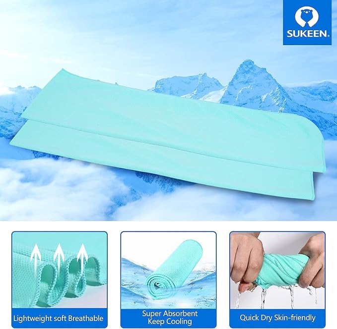Sukeen 10 Pack Cooling Towels (40"x12") for Sweat, Cooling Neck Wraps, Soft Breathable Ice Towels for Neck and Face, Cool Towel for Hot Weather, Chilly Gym Towels for Yoga, Sport, Running, Workout