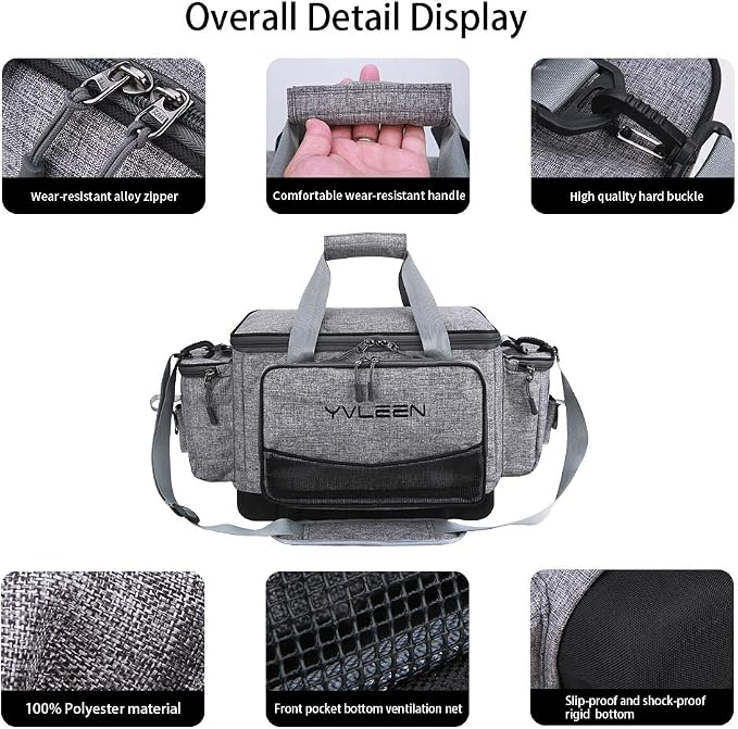 YVLEEN Fishing Tackle Box Bag - Outdoor Large Fishing Tackle Storage Bag - 100% Water-Resistant Polyester Material - Fishing Tackle Bags - Suitable for 3600 3700 Tackle Box