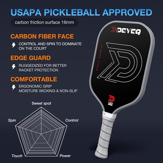 DGYGQ Pickleball Paddles with Polypropylene Honeycomb Core, T700SC Power Carbon Fiber Pickleball Paddle, Increased Power for Ultimate Spin & Consistency