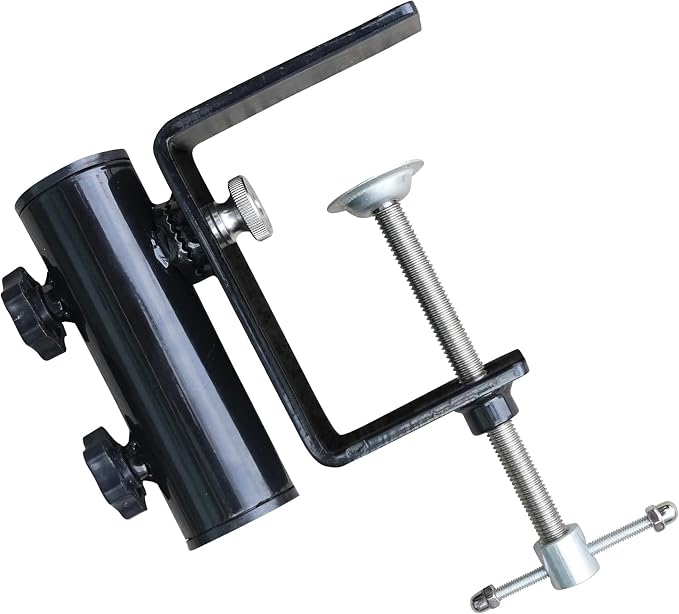 AMMSUN Heavy Duty Upgraded Patio Umbrella Clamp Clip Steel Umbrella Stand Holder Fit Square Balcony Railings Mount Attaches to Fence Post Railing Bleachers Benches Tailgates Outdoor, 2.62 lbs