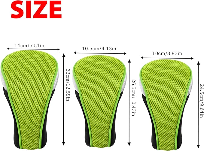 Andux 3pcs/Set Golf 460cc Driver Fairway Wood Club Head Covers | with interchangeable NO. Tags | Mesh Breathable material | Short Neck | Coloured Piping | Pull-On Closure